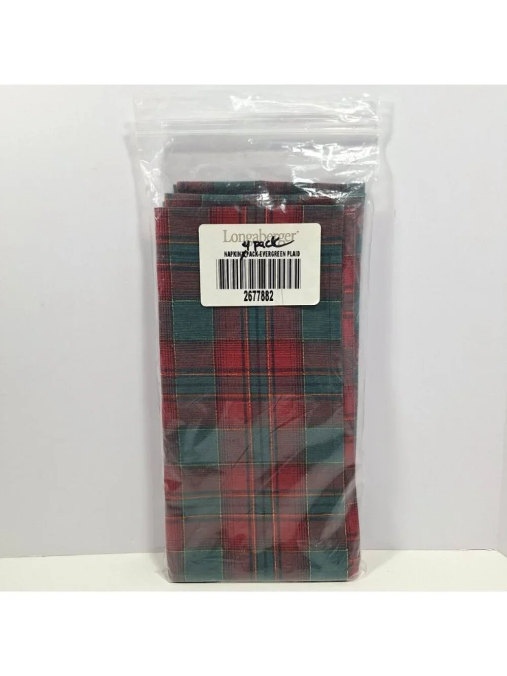 Longaberger Evergreen Plaid 4 Napkins 36" Square Tablecloth Set Open Package - Picture 4 of 16